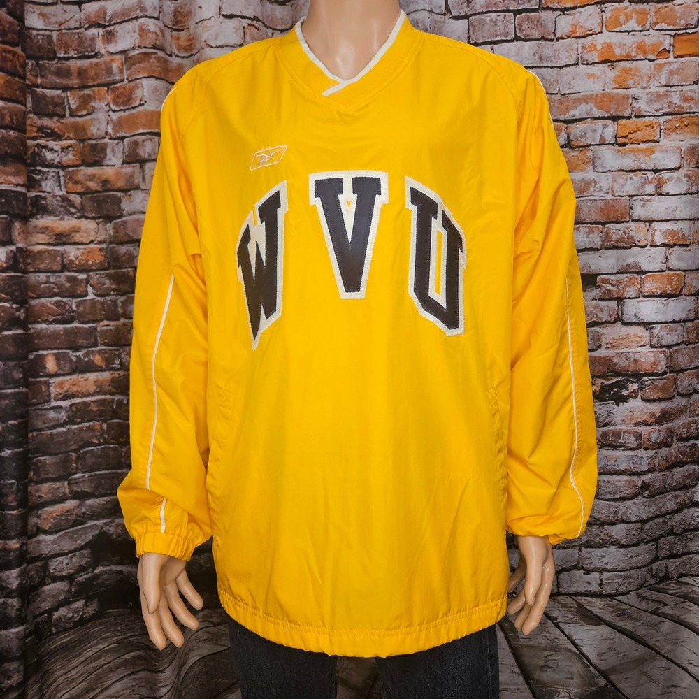 Vintage Reebok West Virginia University WVU Pullover Windbreaker Gold Mens Large